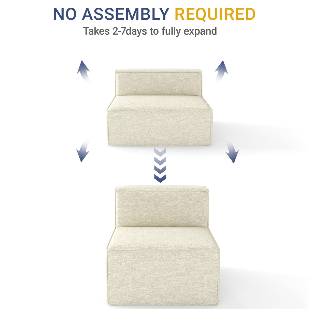 KOBY HOME 38“ Modular Sectional Sofa Convertible Cube Thick Couch Seat Set, Combine L-Shaped U-Shaped, Free Assembly, Space-Saving for Living Room, Fabric Chenille Beige White (Only Armless) KOBY HOME