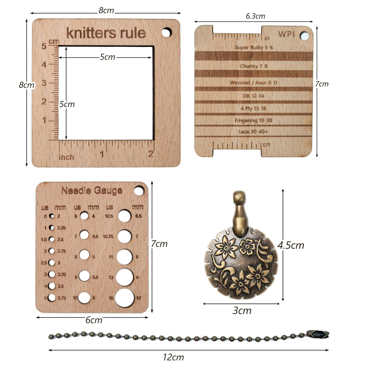 Wood Knitting Gauge Rulers 3 Set Wood Knitting Guage with Yarn Cutter for Sewing Knitting Crafts Lampstop