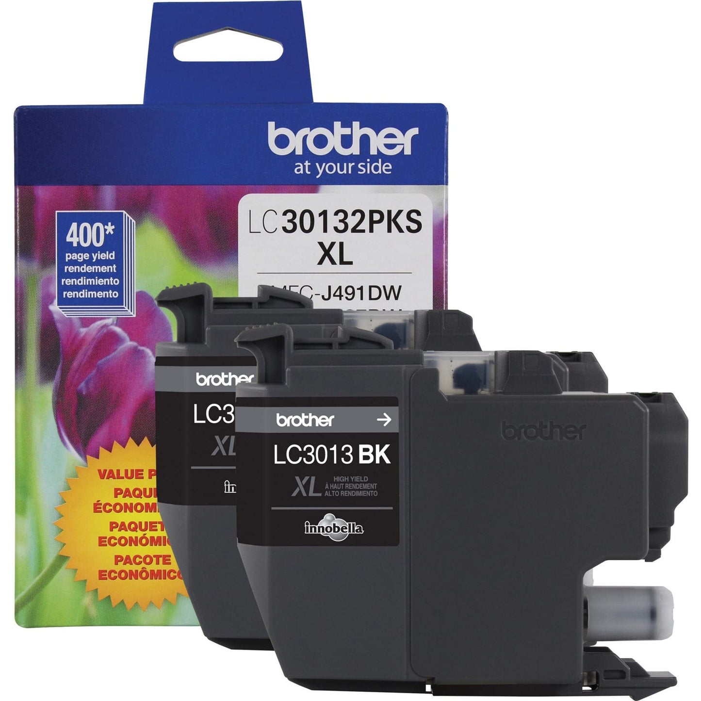 Brother Genuine LC30132PKS 2-Pack High Yield Black Ink Cartridges, Page Yield Up to 400 Pages/Cartridge, LC3013