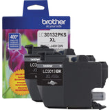 Brother Genuine LC30132PKS 2-Pack High Yield Black Ink Cartridges, Page Yield Up to 400 Pages/Cartridge, LC3013 Brother