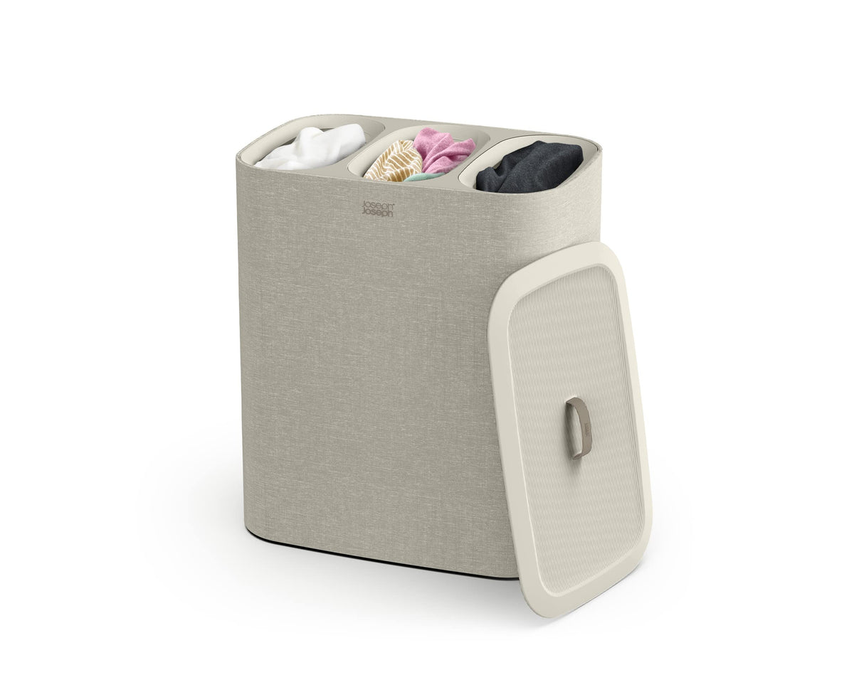 Joseph Joseph Tota Trio 90 liter/23.8 gallon Laundry Hamper Separation Basket with lid, 3 Removable Washing Bags with Handles- Ecru Joseph Joseph