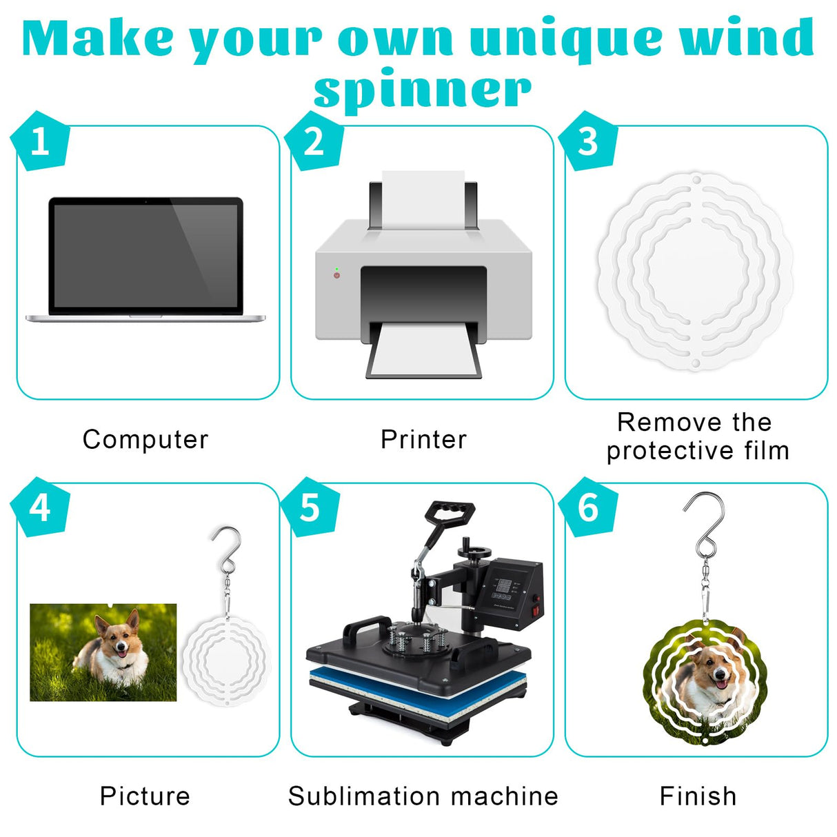 20 Pcs Sublimation Wind Spinner Blanks 3 Inch Heat Press Transfer Sublimation Blank Gift DIY Crafts Sublimation Ornaments for Indoor Outdoor Garden Yard Decoration Telooco