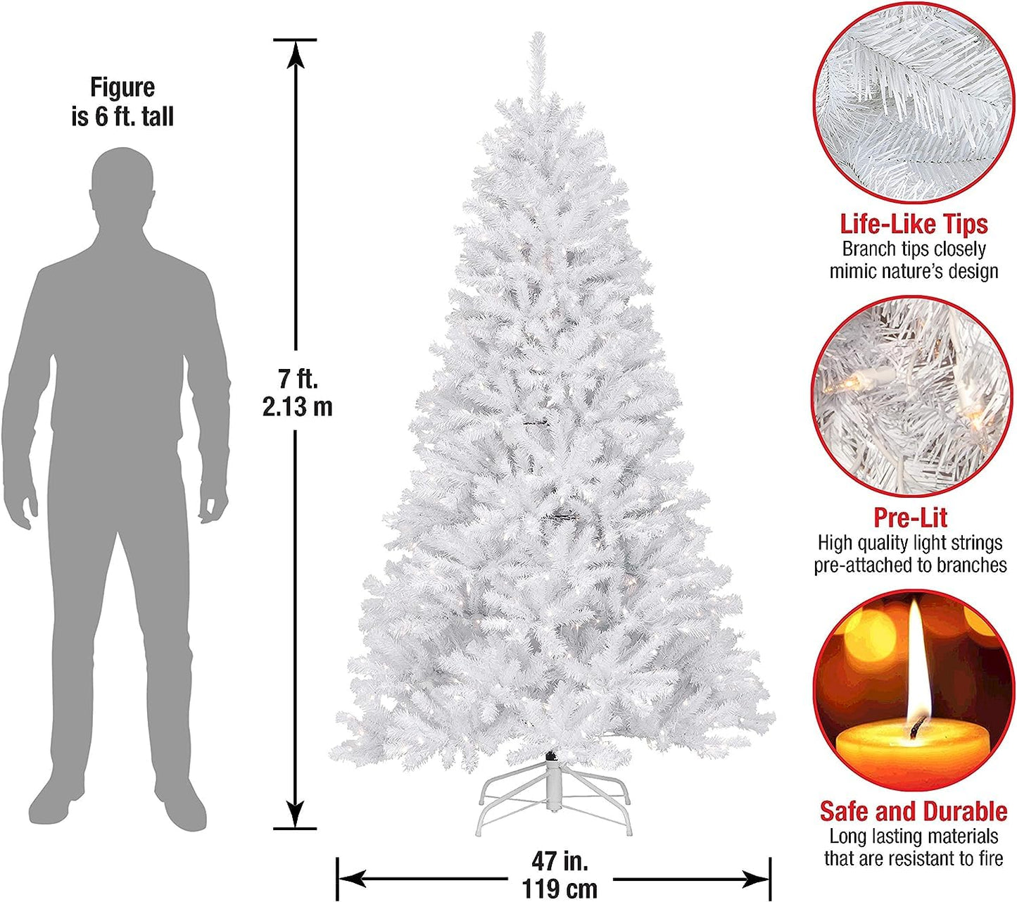 National Tree Company Pre-Lit Artificial Full Christmas Tree, White, North Valley Spruce, White Lights, Includes Stand, 7 Feet