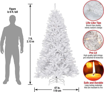 National Tree Company Pre-Lit Artificial Full Christmas Tree, White, North Valley Spruce, White Lights, Includes Stand, 7 Feet