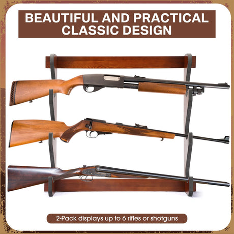 RattanView 2 Pcs Gun Racks Wood Display Rifle Rack Gun Storage Holder Wall Mount for Home or Garage RattanView