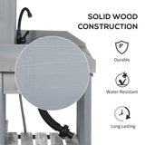 Outsunny Potting Bench Table, Outdoor Garden Table Wooden Work Station with Removable Sink, Faucet, Drawer, Shelves, Hooks, Gray Outsunny