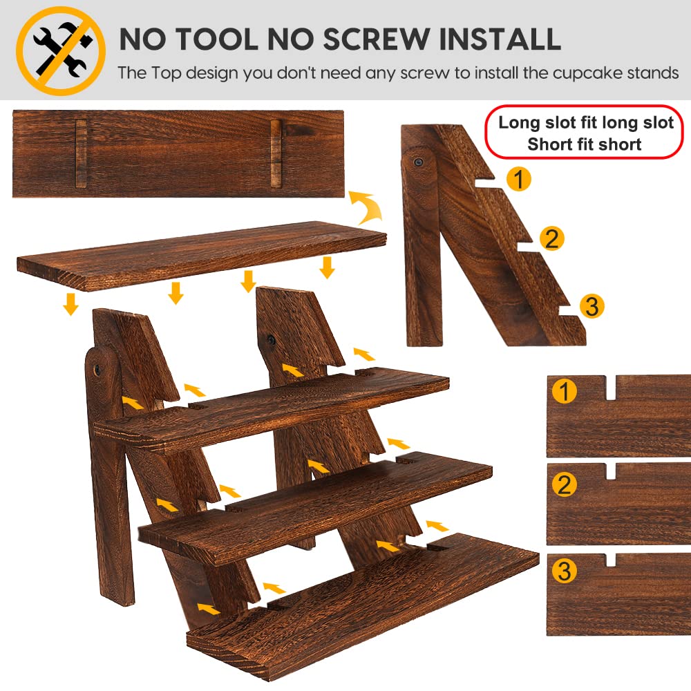 Manspdier Wooden Display Stand Wood Cupcake Stands Tool Free, Rustic Risers for Display Ideal Craft Funko Pop Shelves Table Display Stand for Vendors Wood Riser Manspdier