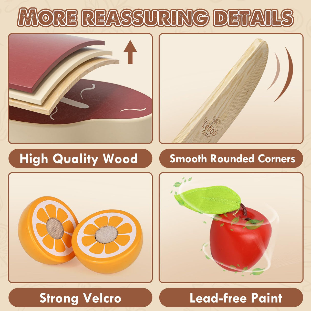 Wooden Play Food Sets, Lehoo Castle Toys Food for Kids Ages 4-8, Pretend Play Cutting Food Toys for Toddlers 3-5, Gift for Girls Boys Lehoo Castle