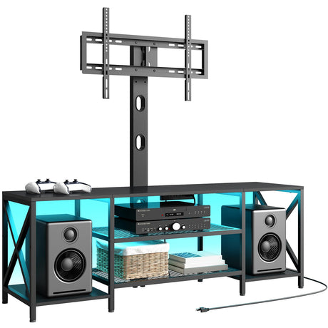 HOOBRO TV Stand with Mount and Power Outlet, LED Entertainment Center with Swivel TV Mount for 32/45/55/60/65/70/75 inch TVs, TV Cabinet with 3-Tier Storage, for Living Room, Bedroom, Black BB46UDDS01 HOOBRO