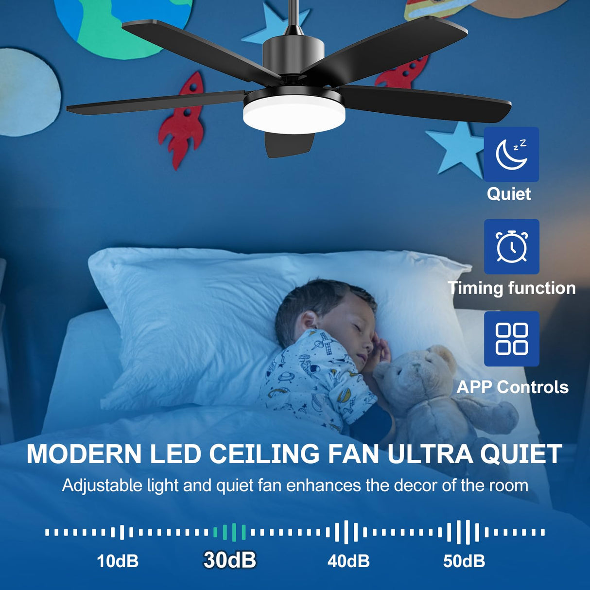GHORA 52 Inch Ceiling Fans with Lights, Smart Ceiling Fan with Remote/APP/Alexa Control,Black Ceiling Fan with 6-Speeds Reversible Motor,WiFi Ceiling Fans for Bedroom,Farmhouse,Indoor/Outdoor GHORA