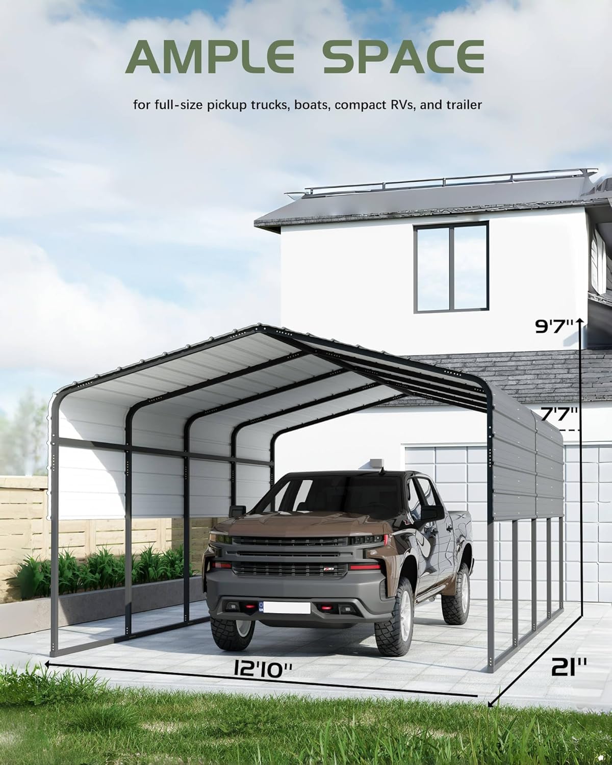 Metal Carport, Carport with Reinforced Base and Galvanized Steel Roof, Heavy Duty Garage Car Shelter Shade, Outdoor Car Port Canopy for SUV, Truck, Boats, 13x21 FT GAOMON