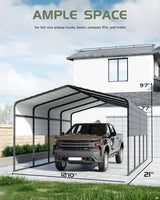 Metal Carport, Carport with Reinforced Base and Galvanized Steel Roof, Heavy Duty Garage Car Shelter Shade, Outdoor Car Port Canopy for SUV, Truck, Boats, 13x21 FT GAOMON