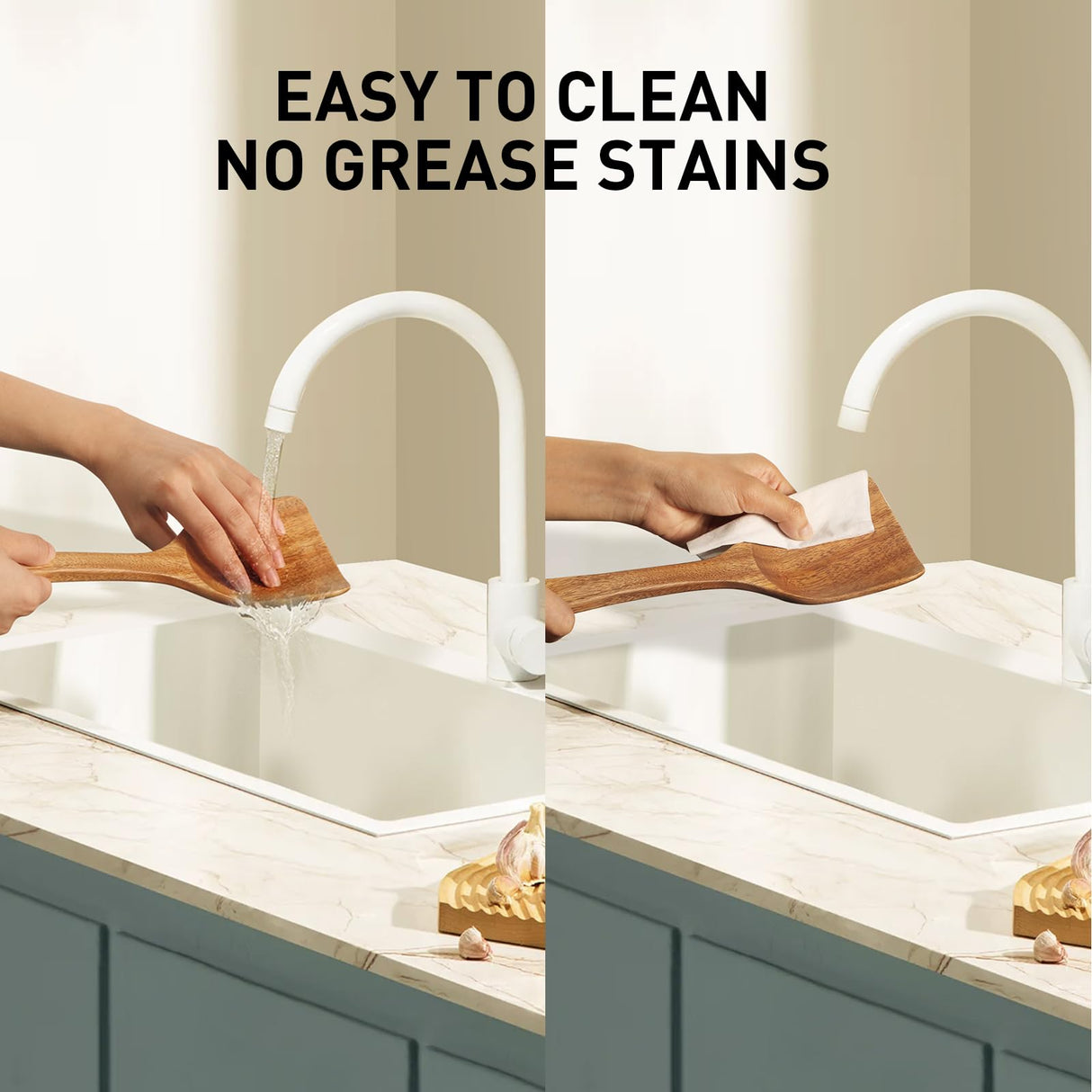 Wooden Spoons for Cooking - 8-Piece Wooden Kitchen Utensil Set made of Natural Solid Wood Material - Includes Spoons, Spatulas, Ladles, Strainer Spoon, Salad Fork, Mixing Spoon and Utensil Holder WOTTISH