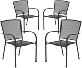 AECOJOY Outdoor Patio Chairs Set of 4, Metal Stackable Lawn Chairs with Armrests & Breathable Metal Mesh, 4 Pack Bistro Chairs for Outdoor Dining Set AECOJOY