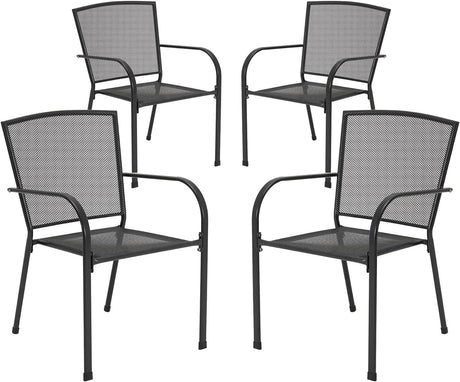 AECOJOY Outdoor Patio Chairs Set of 4, Metal Stackable Lawn Chairs with Armrests & Breathable Metal Mesh, 4 Pack Bistro Chairs for Outdoor Dining Set AECOJOY