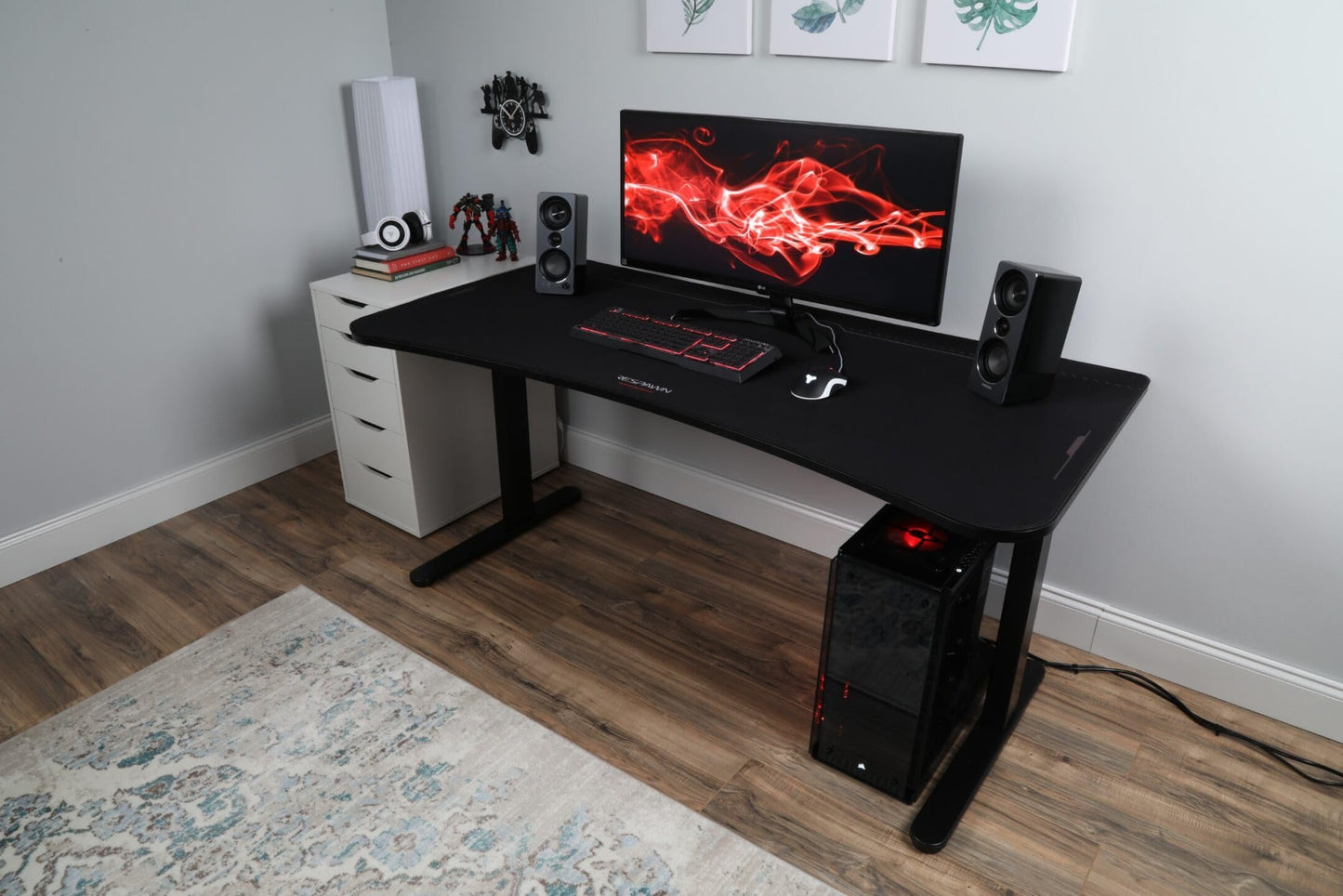 RESPAWN 1063 Gaming Desk - 63in Computer Desk With Mouse Pad, PC Workstation With Cable Management, Home Office Gaming Table - Black - WoodArtSupply