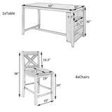 5 Pieces Counter Height Wooden Bar Table Set with 3-Tier Shelf and 4 Chairs, Rustic Farmhouse Dining Table Set for 4, White Harper & Bright Designs