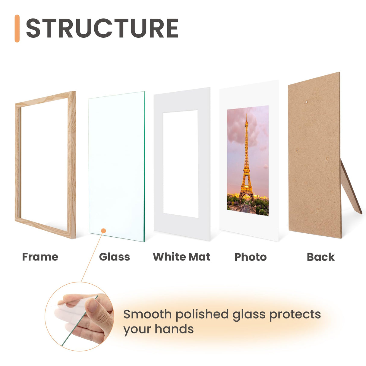 upsimples 11x14 Picture Frame Set of 3, Made of High Definition Glass for 8x10 with Mat or 11 x 14 Without, Natural, Wall and Tabletop Display Photo Frames upsimples