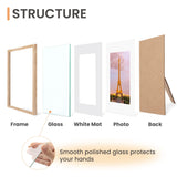 upsimples 11x14 Picture Frame Set of 3, Made of High Definition Glass for 8x10 with Mat or 11 x 14 Without, Natural, Wall and Tabletop Display Photo Frames upsimples