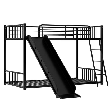 Harper & Bright Designs Metal Bunk Beds Twin Over Twin with Slide for Kids, Heavy Duty Twin Bunk Beds with Ladder for Girls Boys, No Box Spring Required,Black