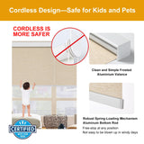 Persilux Free-Stop Cordless 100% Blackout Roller Shades for Windows, Natural Woven Fabric UV Protection Privacy Thermal Insulated Window Blinds for Indoor Windows, Home, Bedroom, Khaki 34" W x 64" H Persilux