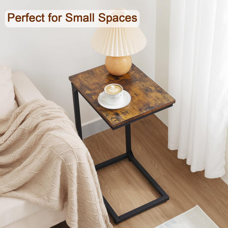 AMHANCIBLE C Shaped End Tables, TV Trays Set of 2 for Living Room, Slide Under Couch Table for Sofa, Bedroom, Small Space, Rustic Brown HET02CBR AMHANCIBLE