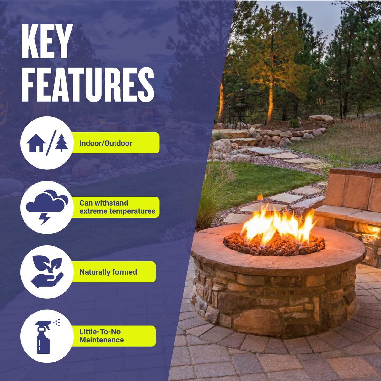 American Fireglass Medium Lava Rock, 1/2" - 1" | Use in Fireplace, Fire Pit or Bowl | Outdoor & Indoor Volcanic Rock for Natural Gas or Propane Fires | Decorative Landscaping | 10 lb Bag American Fireglass