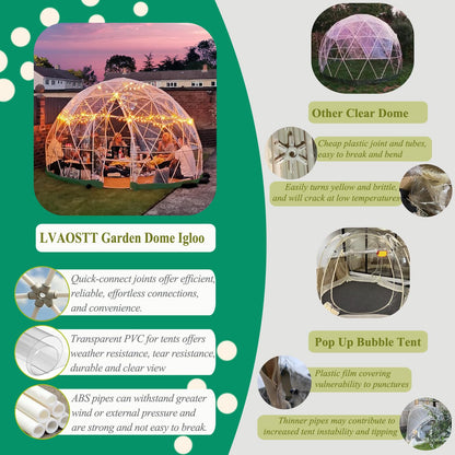 LVAOSTT Garden Dome Igloo Bubble Tent 12FT Clear Tent Outdoor for Garden, Weather Proof Pod Camping Patio Igloo Tent for Backyard Canopy Gazebos Screen House Room Lean to Greenhouse - WoodArtSupply