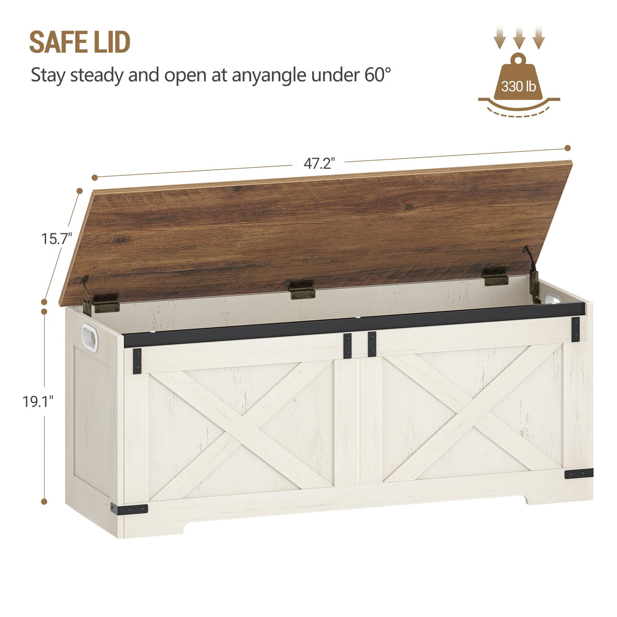 Hzuaneri 47.2" Storage Chest, Large Storage Trunk with 2 Hinges, Farmhouse Wooden Box Bench, Lift-Top Organizer Chest, Entryway Trunk for Bedroom, Living Room, White and Brown SB12114X Hzuaneri