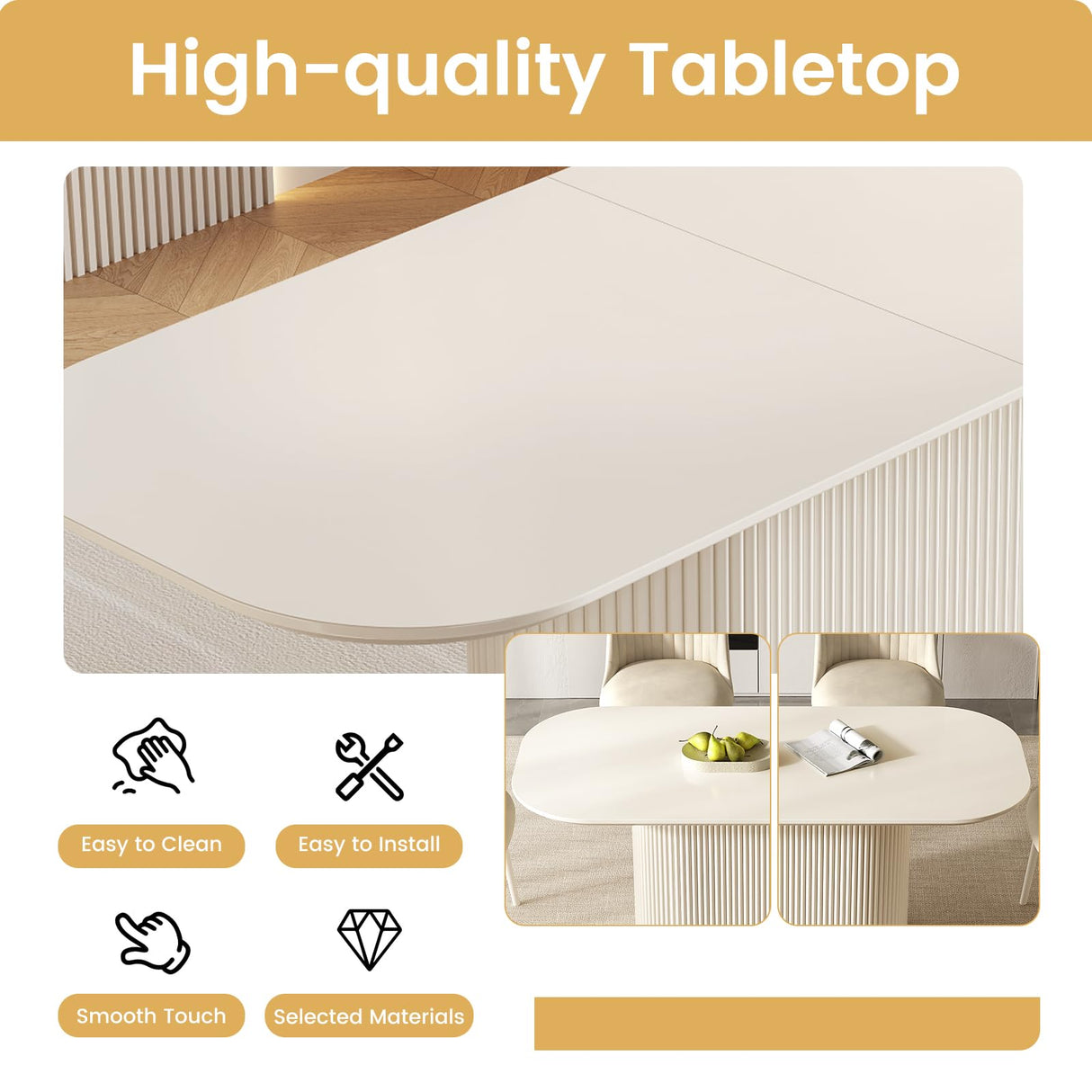 Guyii 86.61" Oval Dining Table, Modern Kitchen Table for 8 People, Indoor Rectangular Dining Room Table for Kitchen, Bar, Living Room, Home, Cream White, Table Only Guyii