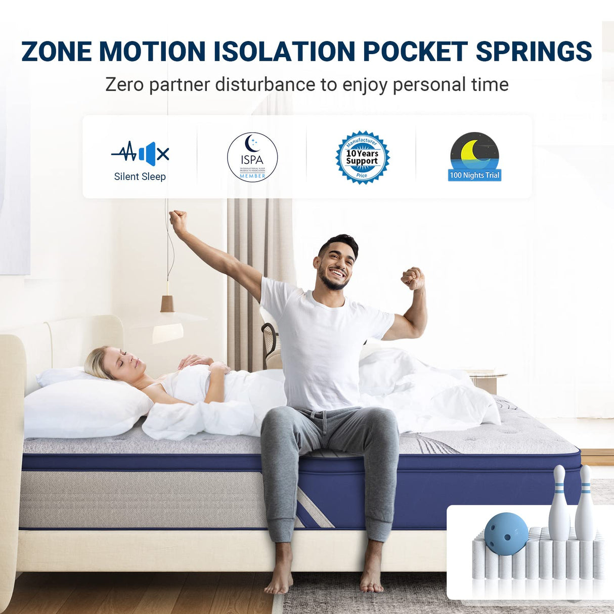 Avenco King Size Mattress, 10 Inch Mattress King Hybrid, Medium Firm King Mattress in a Box for Pressure Relief and Sound Sleep, Wrapped Coils and CertiPUR-US Foam, Soft Breathable Fabric Avenco