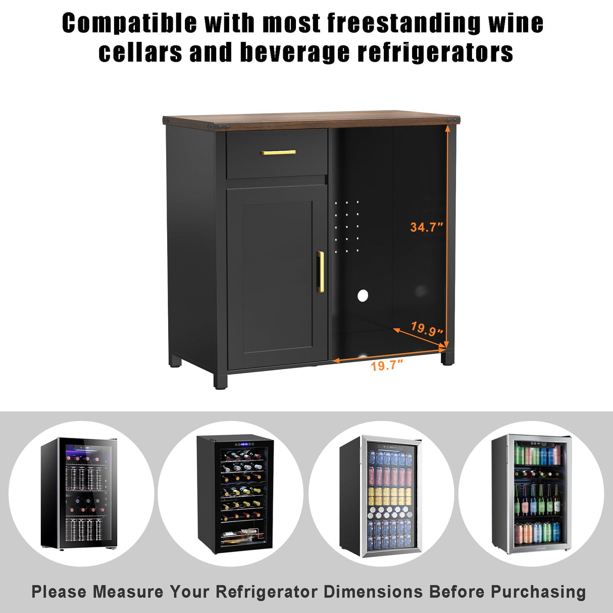 GDLF Coffee Bar with Mini Fridge Space, Mini Fridge Cabinet Stand，Liquor Wine Cabinet for Dorm, Kitchen or Office, 39.4" W X 20.9" D Tabletop GDLF