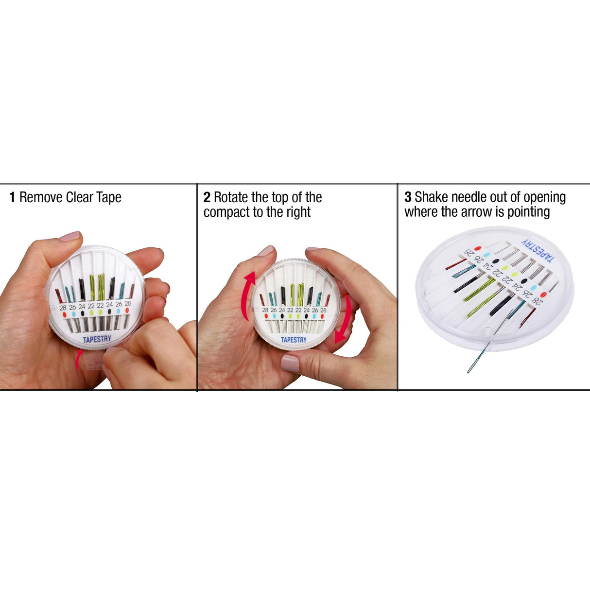 SINGER Tapestry Needles in Dial Compact, Assorted Sized Sewing Needles, Sizes 22, 24, 26, 28, Set of 24 SINGER