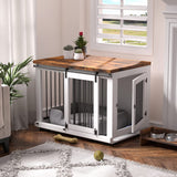 Zakkart Dog Crate Furniture for Large Dogs Up to 60 lbs. - Barn Door Puppy Kennel w/Thickened Farmhouse Top & Metal Bars - 37'' Wide - White Decorative Modern Dog Crate Table, End Table, Nightstand Zakkart