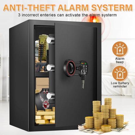3.0 Cub Large Home Safe Fireproof Waterproof, Anti-theft Fireproof Safe Box with Programmable Keypad, Spare Keys and Removable Shelf, Digital Security Safe for Home Money Firearm Documents Medicines Bukumo
