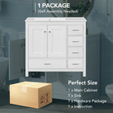 Harper & Bright Designs 36" Bathroom Vanity with Sink, Free Standing Single Basin Vanity Set with Two Doors and 5 Drawers, Solid Wood Bathroom Cabinet with Ceramic Basin for Bathroom, White Harper & Bright Designs