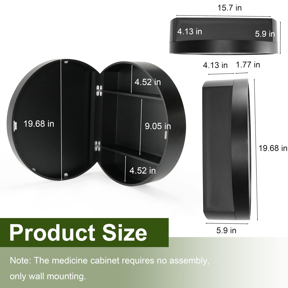 Royal Windsor 20 Inch Round Medicine Cabinet Mirror, Bathroom Mirror Wall Cabinet with Storage and Shelf, Surface Wall Mounted,Arched Cabinet Makeup Vanity Mirror for Bedroom, Black Royal Windsor