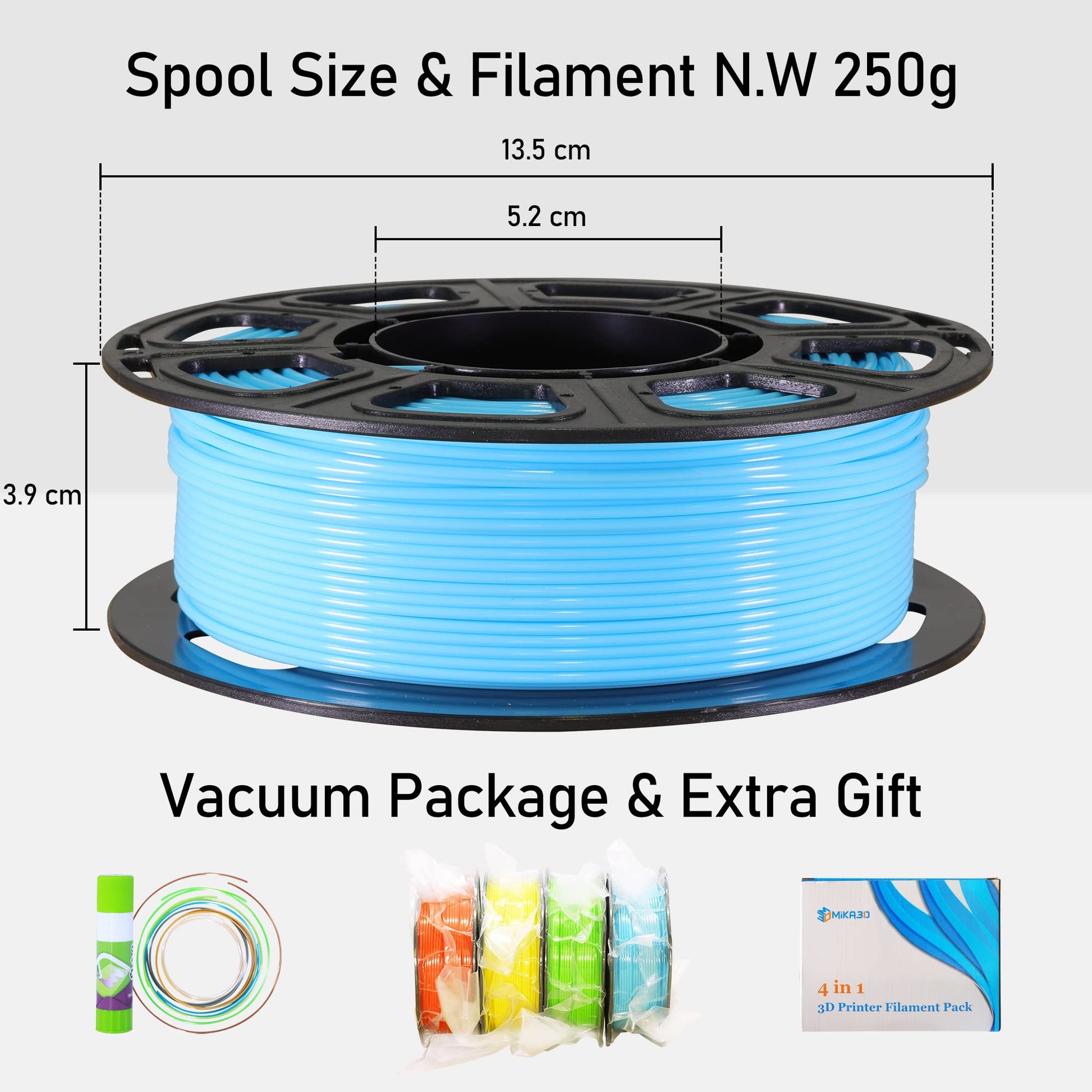 OEM MIKA3D 3D PLA 3D Printer Filament 4 in 1 Bundle: Yellow, Orange, Lime Green, Sky Blue, 4 Bright Colors Packed, Each Spool 250g, 4 Spools Packed, Total 1Kg 1.75mm 3D Printing PLA Material - WoodArtSupply