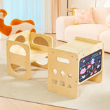 2 in 1 Montessori Weaning Table and Chair Set, Wooden Toddler Table and Chair Set with Blackboards, Adjustable Height Chair Step Stool,1-3 Year Old Kids Montessori Furniture for Boys and Girls Yojoker