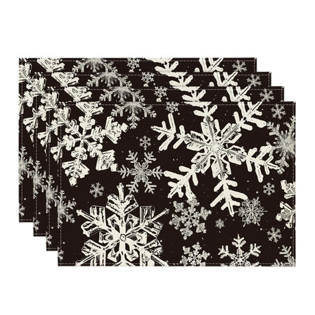 Artoid Mode Black Snowflakes Christmas Placemats for Dining Table, 12 x 18 Inch Seasonal Winter Washable Table Mats Set of 4 Artoid Mode