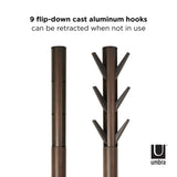 Umbra Flapper Coat Rack, Clothing Hanger, Umbrella Holder, and Hat Organizer, Great for Entryway, Black/Walnut (320361-048) Umbra