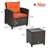 KOTEK 3 Piece Patio Furniture Set, Outdoor Conversation Set with Washable Cushions & Tempered Glass Tabletop, PE Rattan Wicker Bistro Set for Porch, Garden, Balcony (Orange) KOTEK