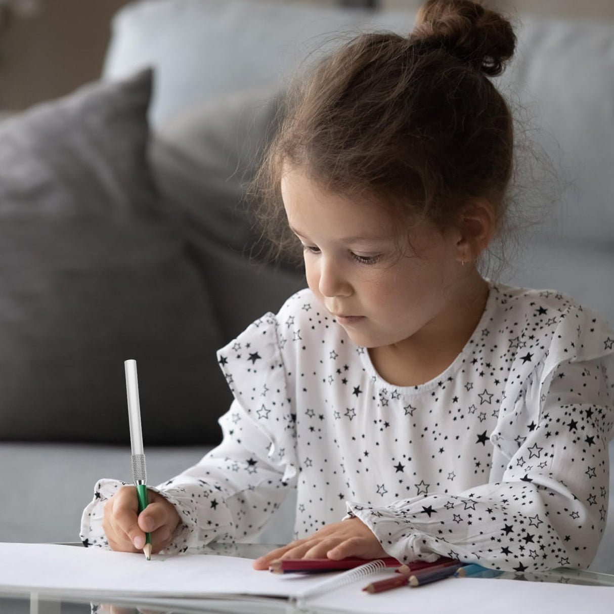 TEHAUX 5pcs Pencil Extenders, 4inch Stainless Steel Lengthener with Adjustable Charcoal Stand for Pencils (Silver) TEHAUX