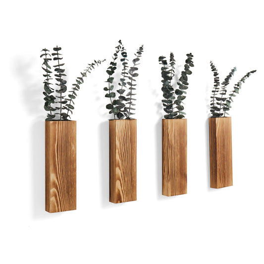 SOONOW 4 Pack Wood Wall Planter - Modern Farmhouse Wood Wall Decor for Living Room, Bedroom, Bathroom, Home and Office - Wooden Pocket Vase for Dried Flowers and Faux Plants Indoor Decor