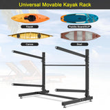 LotFun Kayak Storage Rack, Freestanding Heavy Duty Adjustable Kayak Stand Indoor Outdoor Storage Rack Garage, with Wheels and Foot Pad, for Kayaks, SUPs, Canoes, Surfboard(2 Levels) LotFun
