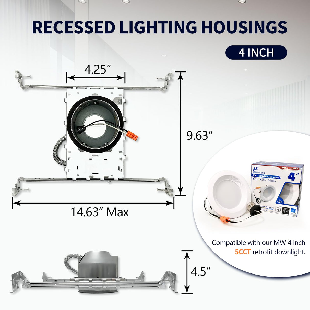 MW 6 Pack 4 Inch Recessed Lighting Housing Can Light New Construction, 4 Inch Shallow Can with TP24 Connector for LED Recessed Lighting, UL, ETL mw