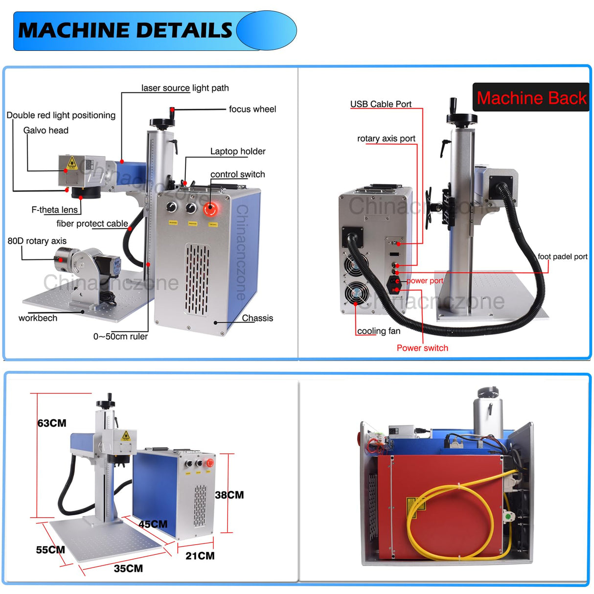 Oabduz US Stock 60W JPT MOPA Fiber Laser Marking Machine Jewelry Engraver 175x175mm with D80 Rotary Axis Oabduz