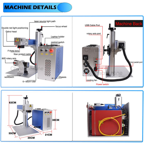 Oabduz US Stock 60W JPT MOPA Fiber Laser Marking Machine Jewelry Engraver 175x175mm with D80 Rotary Axis Oabduz