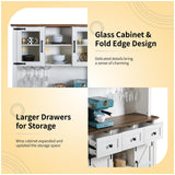 LUXOAK 72" Coffee Bar Wine Cabinet with Sliding Barn Door & LED Lights, Sideboard Buffet Cabinet with Wine Bottle Rack, 3 Drawers, Storage Cabinet for Kitchen, Dining Room, White LUXOAK