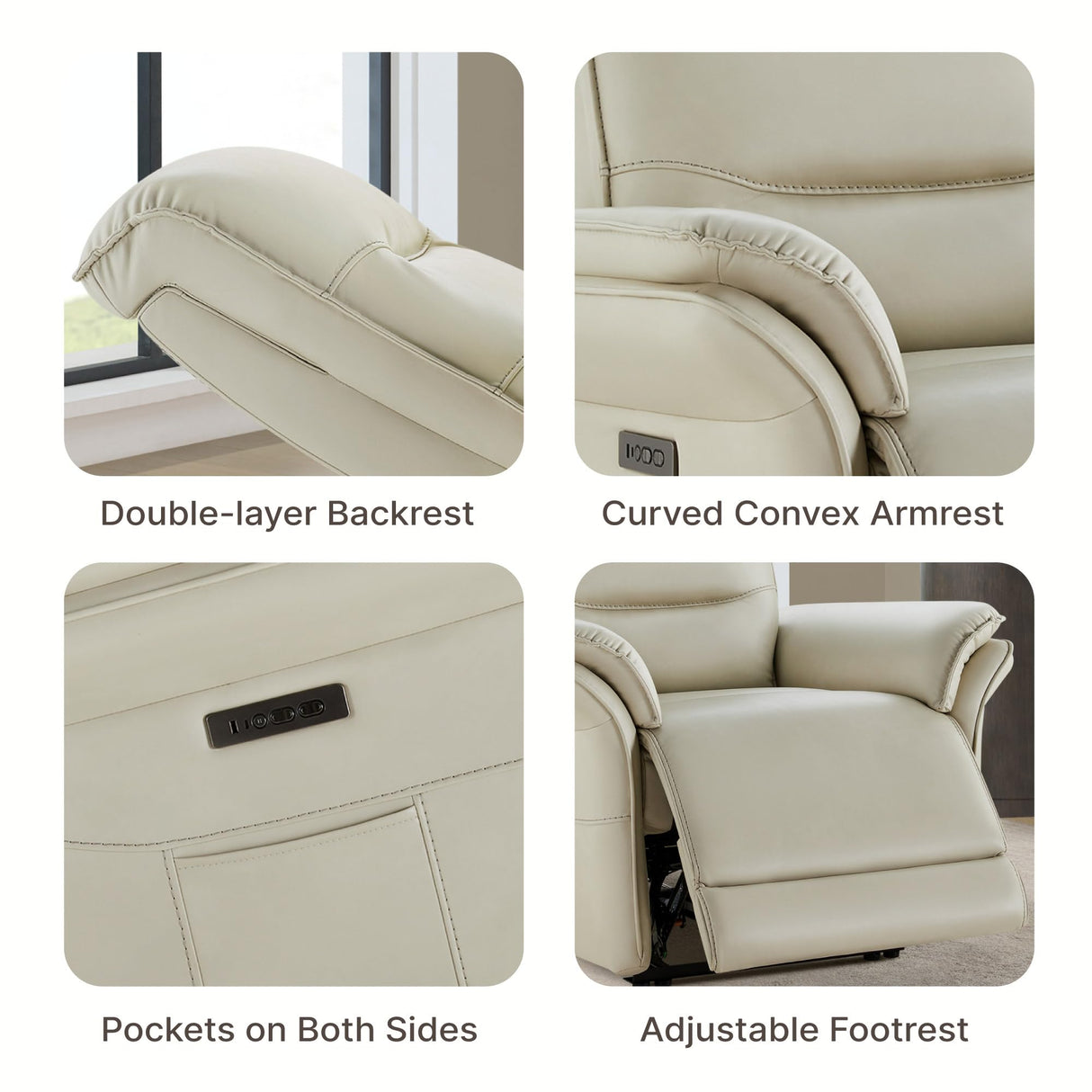 KISLOT Power Recliner Chair with Adjustable Headrest and Footrest, Leather Reclining Chair with USB/Type-C Charging, Modern Electric Recliner for Adults Living Room Bedroom KISLOT